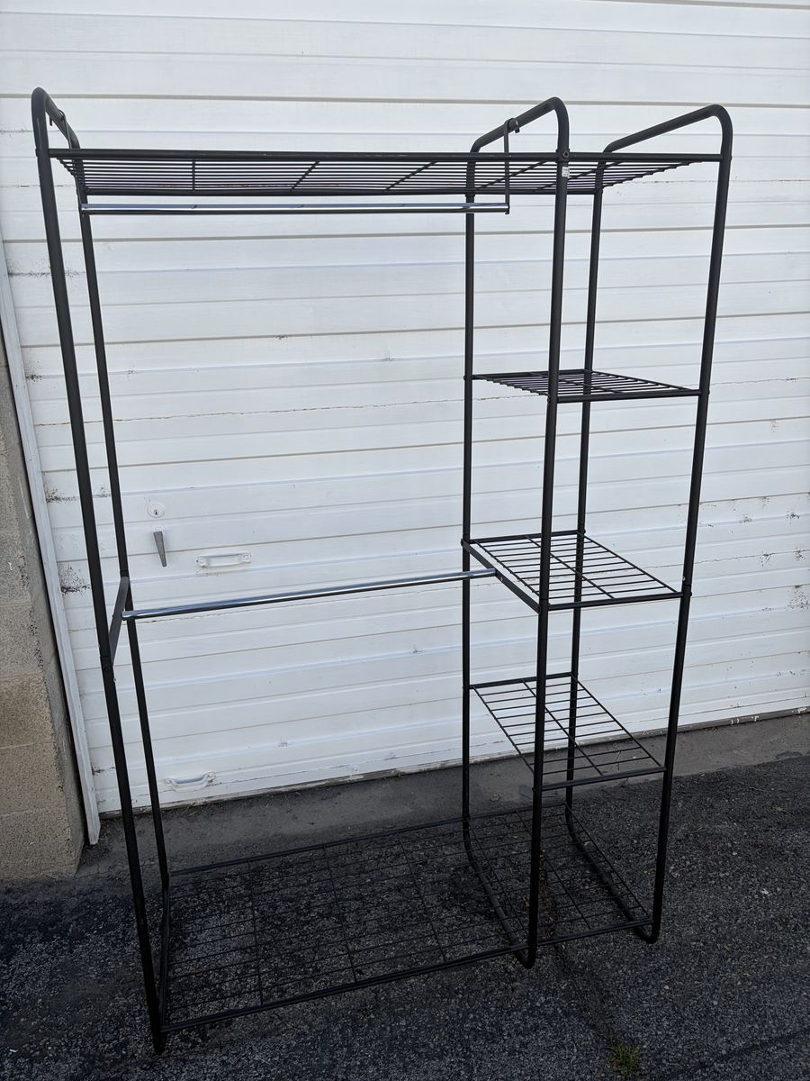 **FREE** Black Metal Garment Rack with Shelves, Storage Organizer, 73" Tall !!!!FREE!!!!!!! Just pick up.