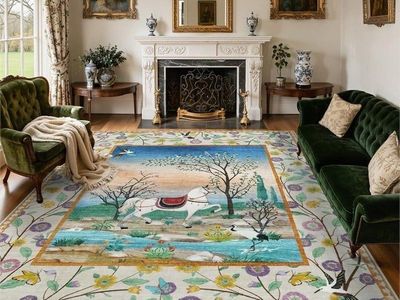 NEW 8' x 10' Area Rug – Vintage Botanical & Horse Scene Design