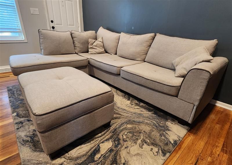 3 Piece Reversible Sectional Sofa Set w/ Ottoman in Light Gray