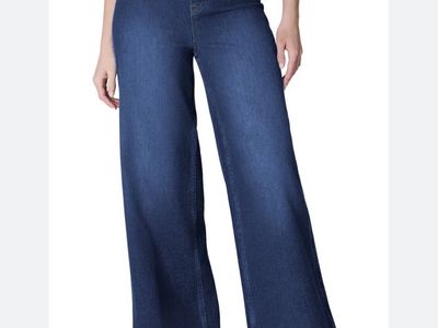 Spanx Women's Dark Wash Wide Leg Denim Jeans Large Petite