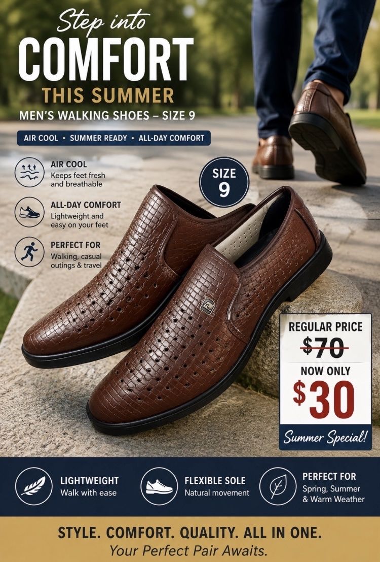 Men's Brown Woven Perforated Slip-On Walking Shoes - Size 9