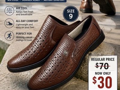 Men's Brown Woven Perforated Slip-On Walking Shoes - Size 9