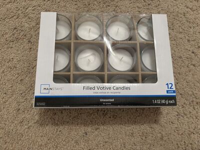12-Pack Unscented Filled Votive Glass Candles