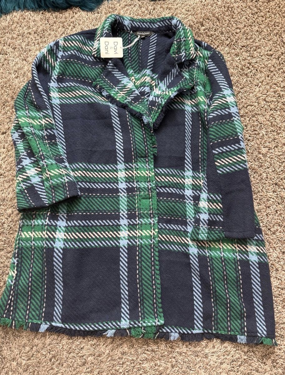 Davi & Dani Navy, Green & Blue Plaid collared jack