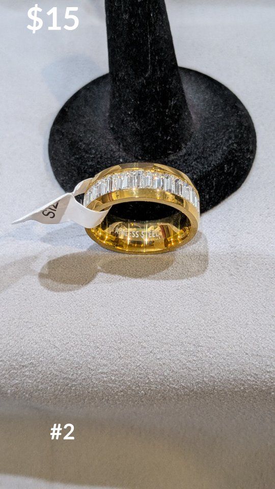 Gold-Tone Stainless Steel Baguette Cubic Zirconia Eternity Ring Size 9