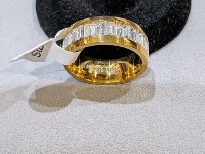 Gold-Tone Stainless Steel Baguette Cubic Zirconia Eternity Ring Size 9