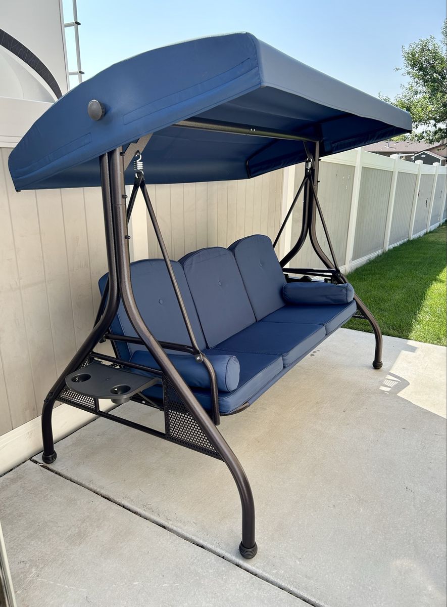 New 3 Seat Porch Swing and Bed with Canopy Blue