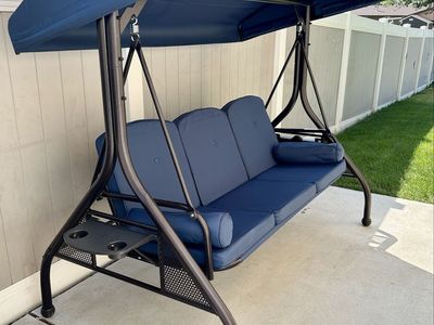 New 3 Seat Porch Swing and Bed with Canopy Blue