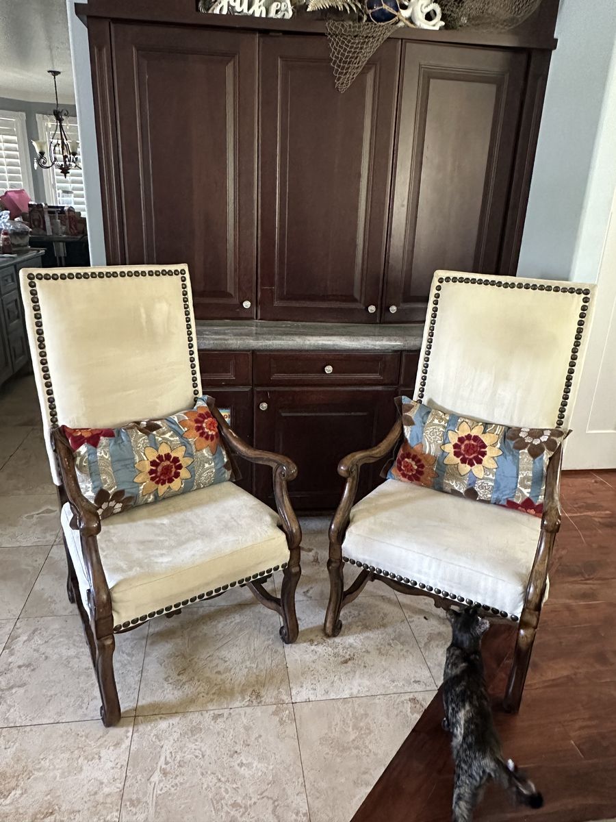 Set of 2 Office or Accent Chairs High Back Ornate Wood with Nailhead Trim
