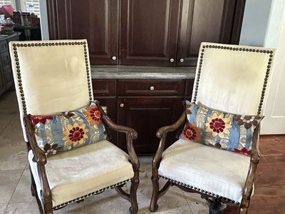 Set of 2 Office or Accent Chairs High Back Ornate Wood with Nailhead Trim