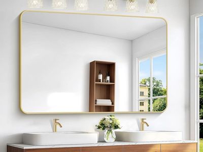 Gold Bathroom Mirror, 55x36 inch Wall Mounted