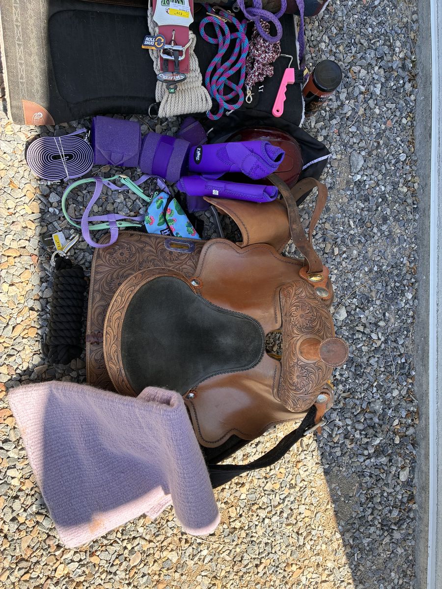 Western saddle & various horse tack