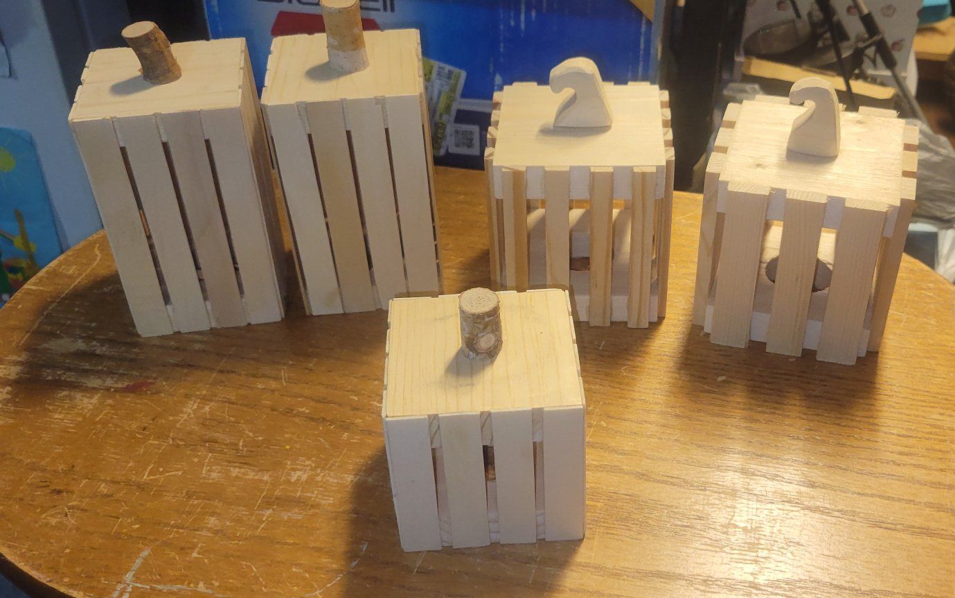 Handmade Wooden Slatted Pumpkins and Apples Decorations