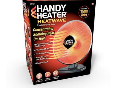 Handy Heater Heatwave Parabolic Space Heater - 1500W Ceramic, 2 Modes, Auto Shut-Off, Tip-Over Protection
