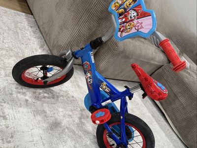 Paw Patrol Kids' Training Wheel Bike - Blue, Red, & Grey, Good Condition