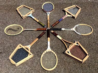 Vintage mid century antique wooden tennis rackets. Antique sports racket great cabin decor wall art wood