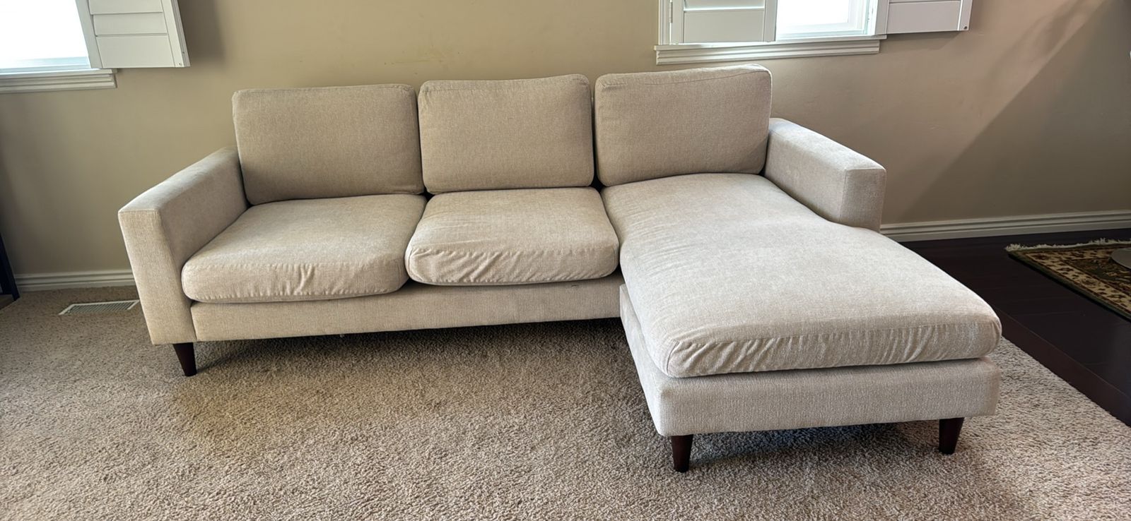 Modern Beige Sectional Sofa with Chaise Lounge