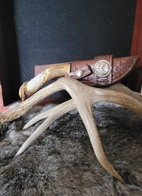 Hand Carved Antler Handle Knife