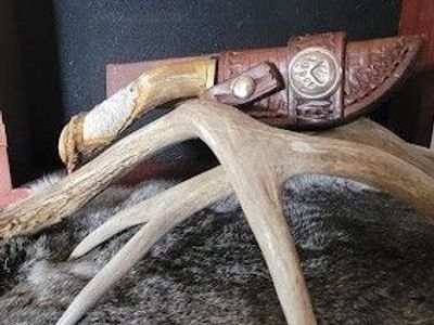 Hand Carved Antler Handle Knife
