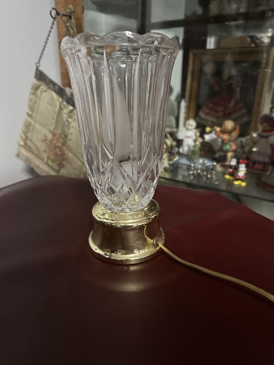 Hollywood Regency Torch Lamp • Cut Crystal with Brass Base