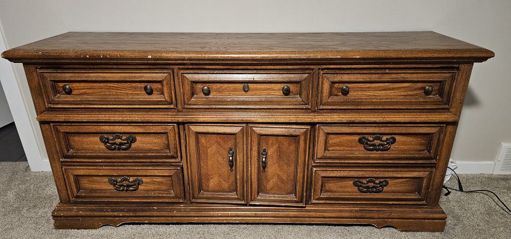 Vintage 1960's Dixie Furniture Solid Wood  Bedroom Set - Dresser with Mirror and Nightstand
