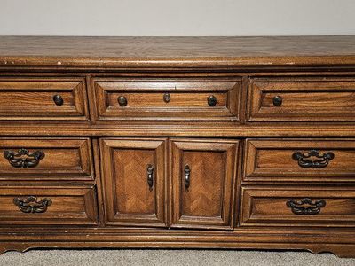 Vintage 1960's Dixie Furniture Solid Wood Bedroom Set - Dresser with Mirror and Nightstand