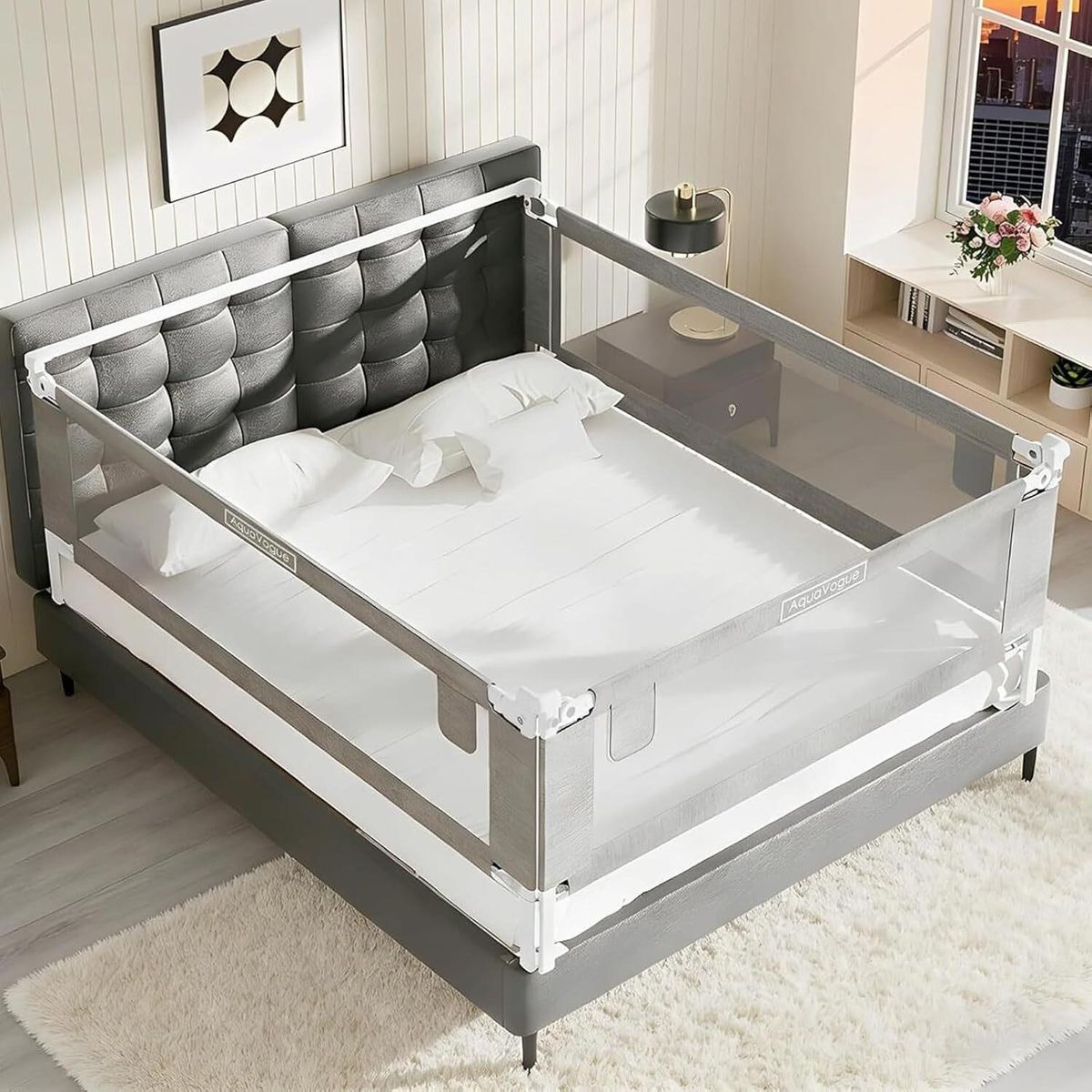 AquaVogue Adjustable Bed Rail Guard for Twin, Full, Queen, King & California King Beds - Gray, 27" Height