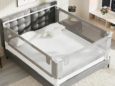 AquaVogue Adjustable Bed Rail Guard for Twin, Full, Queen, King & California King Beds - Gray, 27" Height