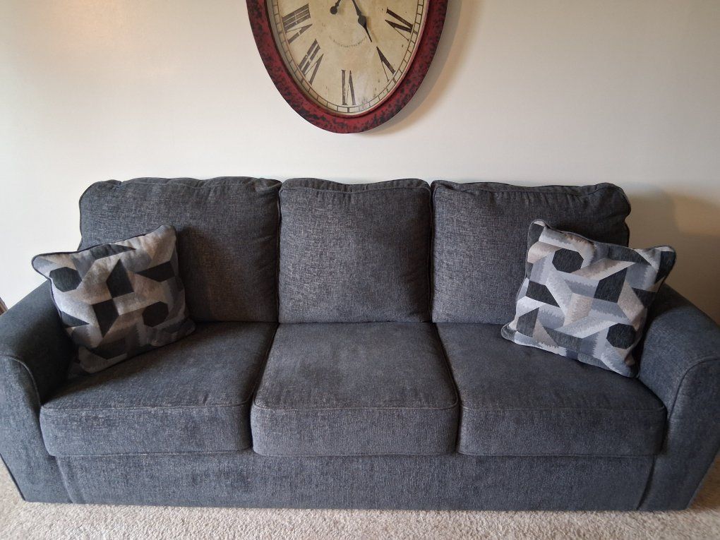 Dark Gray Fabric Sofa with Three Cushion