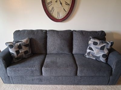 Dark Gray Fabric Sofa with Three Cushion