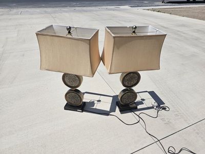 Table Lamps Vallada 34"H Lamp Vintage Mid-Century Modern Brass Table Lamps with Square Shades - Pair