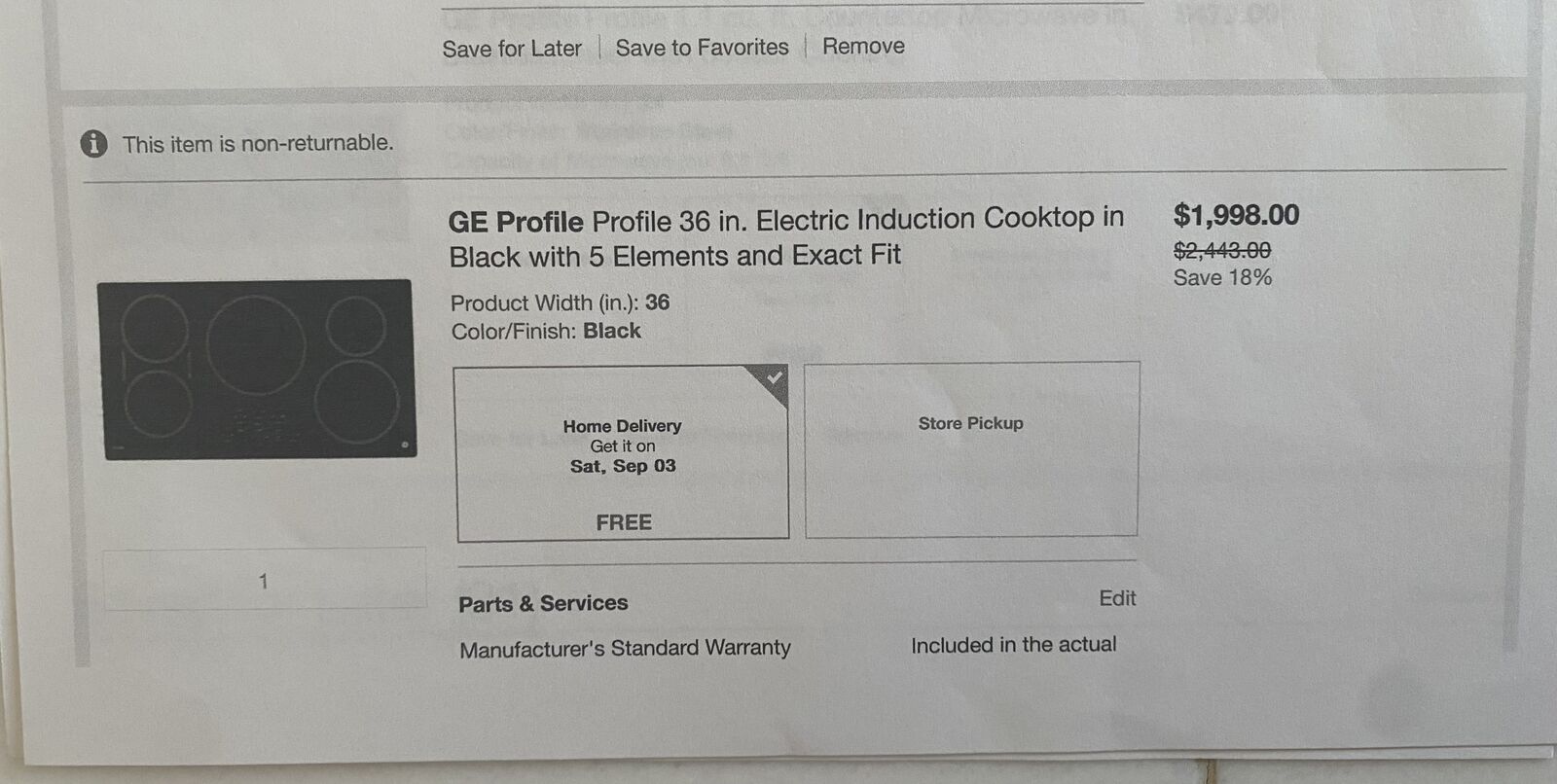 GE Profile 36in. Electric Induction Cooktop in Black with 5 elements