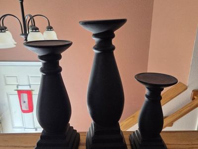 Set of 3 Black Ceramic Tapered Candlestick Holders - Various Heights, Modern Decor