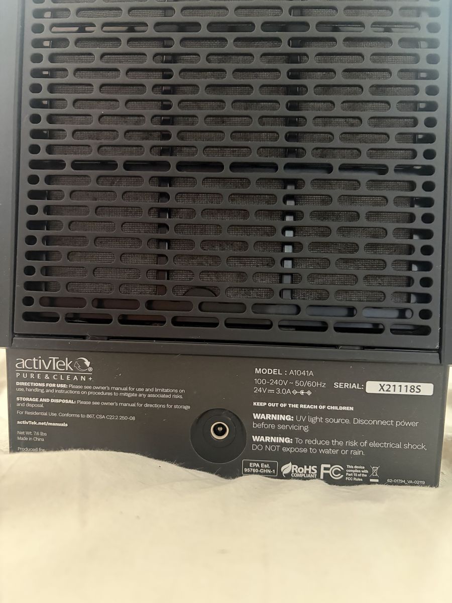ActivTek Pure & Clean+ Air Purifier Model A1041A