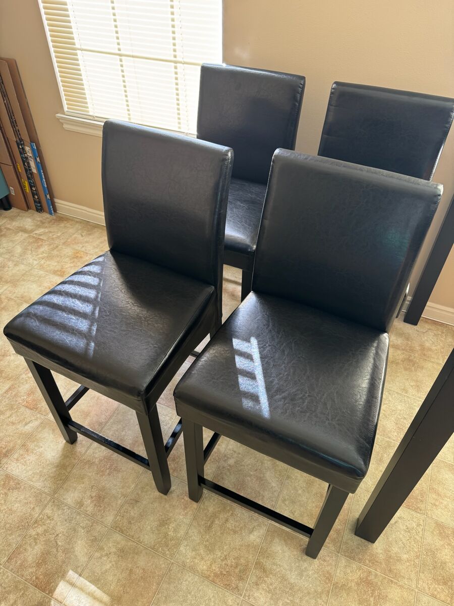 Set of 4 Black Leather Dining Chairs