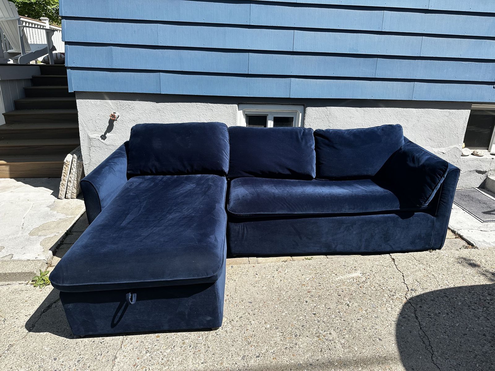 Article Oneira Blue Velvet Left-Hand Sleeper Sectional with Storage Chaise
