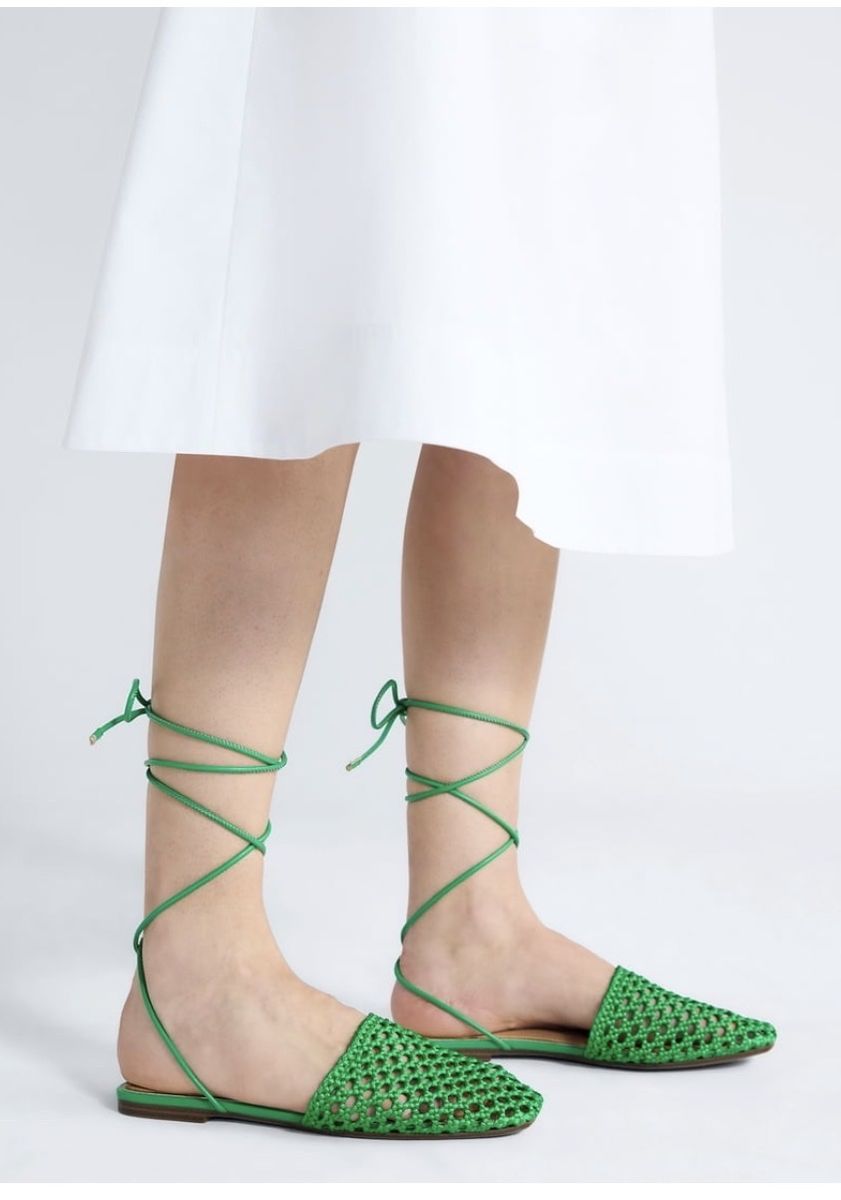New! Size 7.5 green Women's Woven Wrap Slide Flats