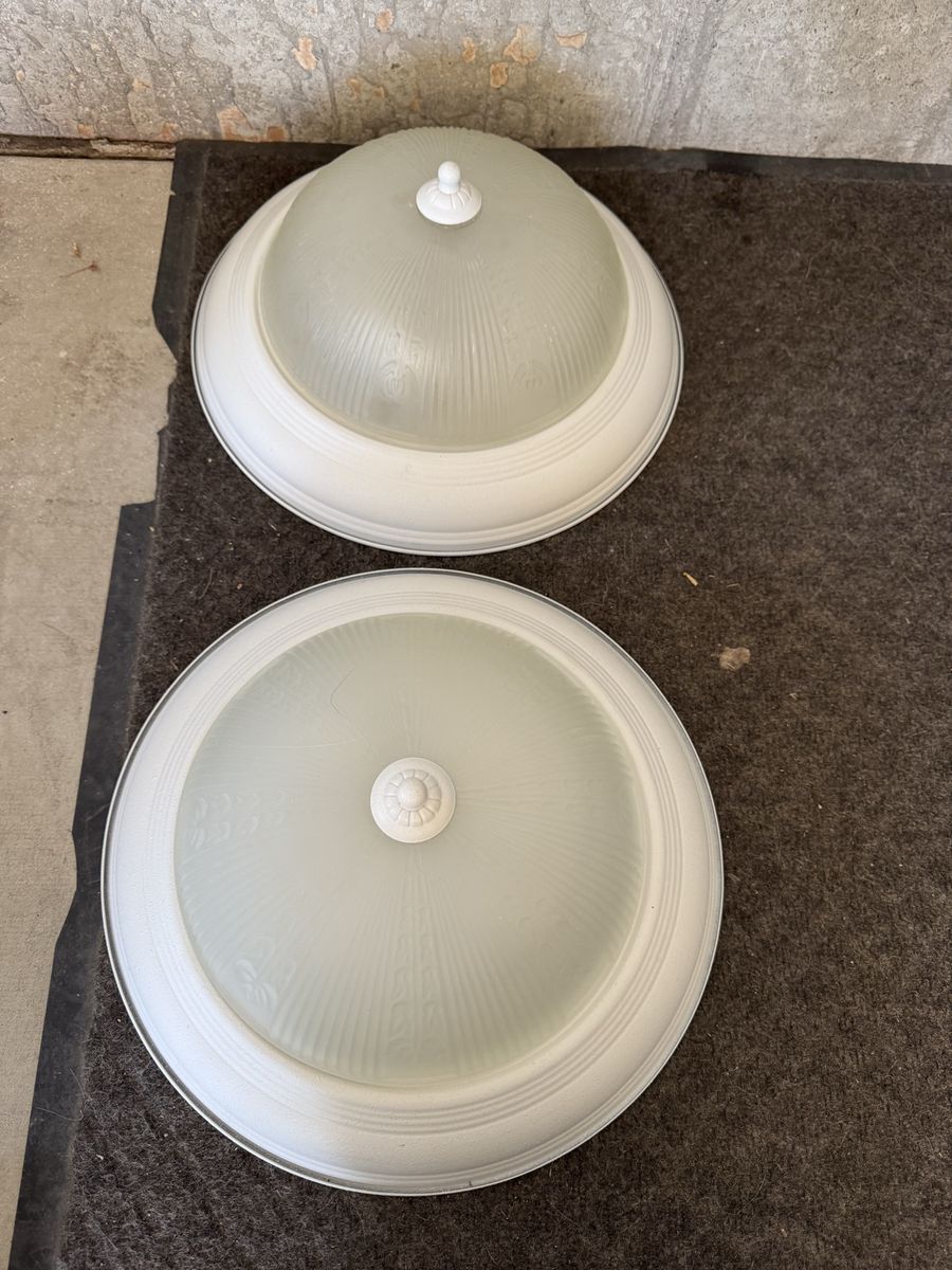 Set of 7 off White Flush Mount Ceiling Light Fixtures with Frosted Glass Domes