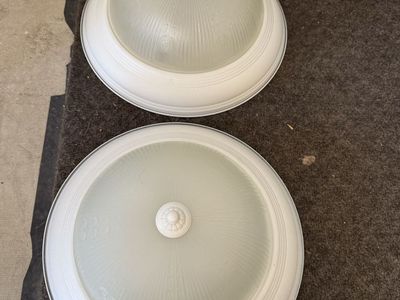 Set of 7 off White Flush Mount Ceiling Light Fixtures with Frosted Glass Domes