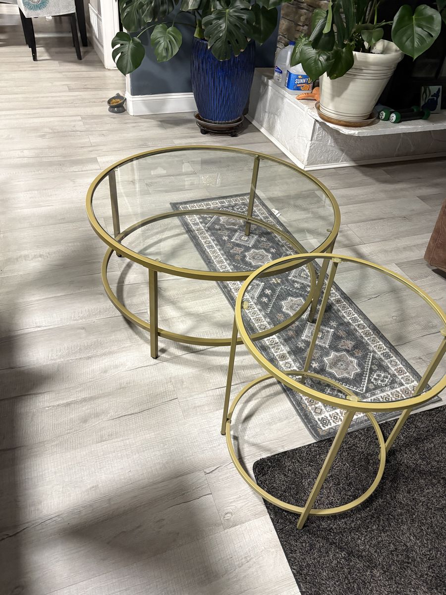 Glass coffee and end table set