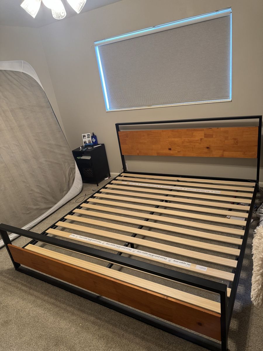 King Size Metal and Wood Platform Bed Frame
