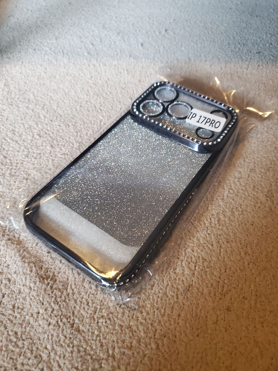Sparkle Rhinestone Phone Case for iPhone 17 Pro - Silver Glitter Bling Camera Cover
