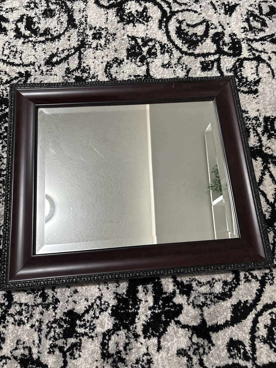 Rectangular Wall Mirror with Dark Wood Frame