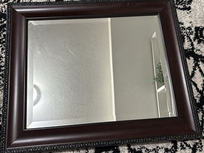 Rectangular Wall Mirror with Dark Wood Frame