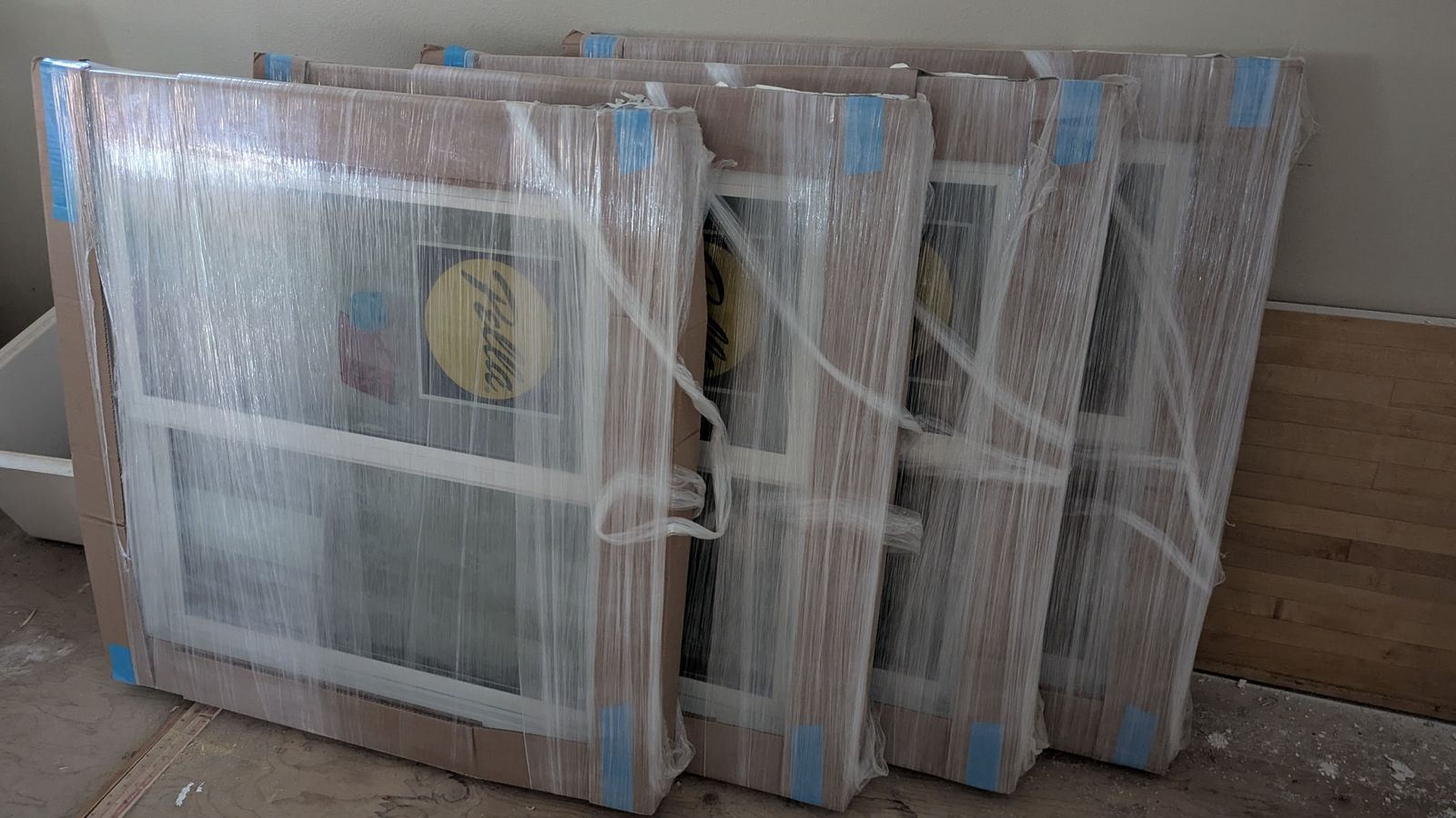 Pella Impervia Sliding Windows (4x) — 36×36 White Fiberglass — New in Wrap, High Altitude Glass