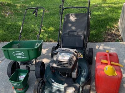 Craftsman 22" Front Drive Mulcher Lawn Mower w/ Scotts SpeedyGreen 1000 Spreader & Gas Can
