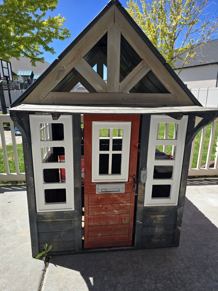 KidKraft Modern Outdoor Playhouse with Kitchen, Sink, & Red Door - Used