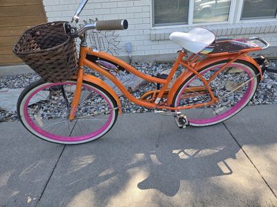 Huffy Panama Jack Beach Cruiser Bicycle - W/Front Basket & Rear Rack