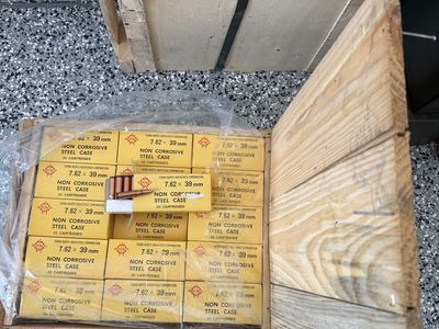 7.62 X 39mm 1200 rounds of Chinese steel case ammo(non corrosive) in an unopened wood crate from China, made by Norinco.