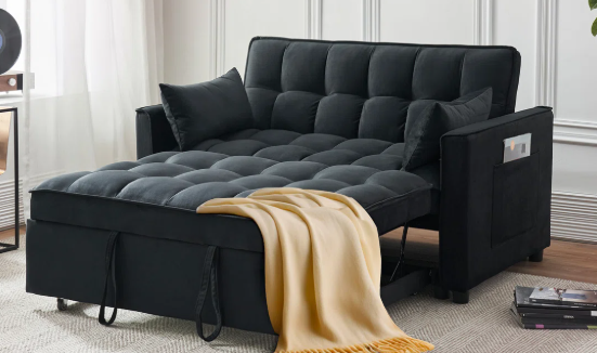 Black 3 In 1 Velvet Convertible Sofa Bed